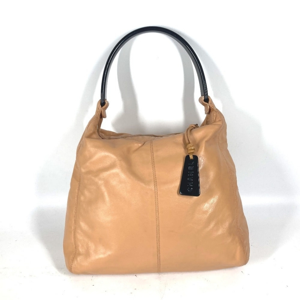 CHANEL Handbag leather beige Plat stick handle CC COCO Mark
